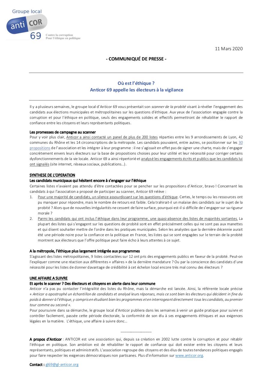 Aperçu du document Communiqué de presse - Anticor 69 résultats du scanner FB.pdf - page 1/4 Communiqué de presse - Anticor 69 résultats du scanner FB.pdf - page 1/4