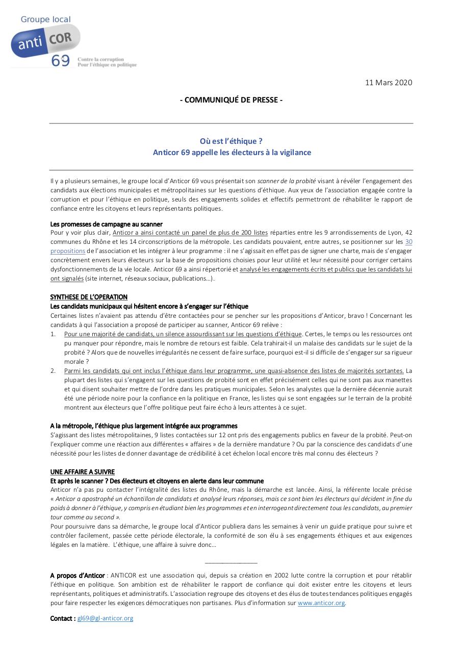 CommuniquÃ© de presse - Anticor 69 rÃ©sultats du scanner FB.pdf - page 1/4