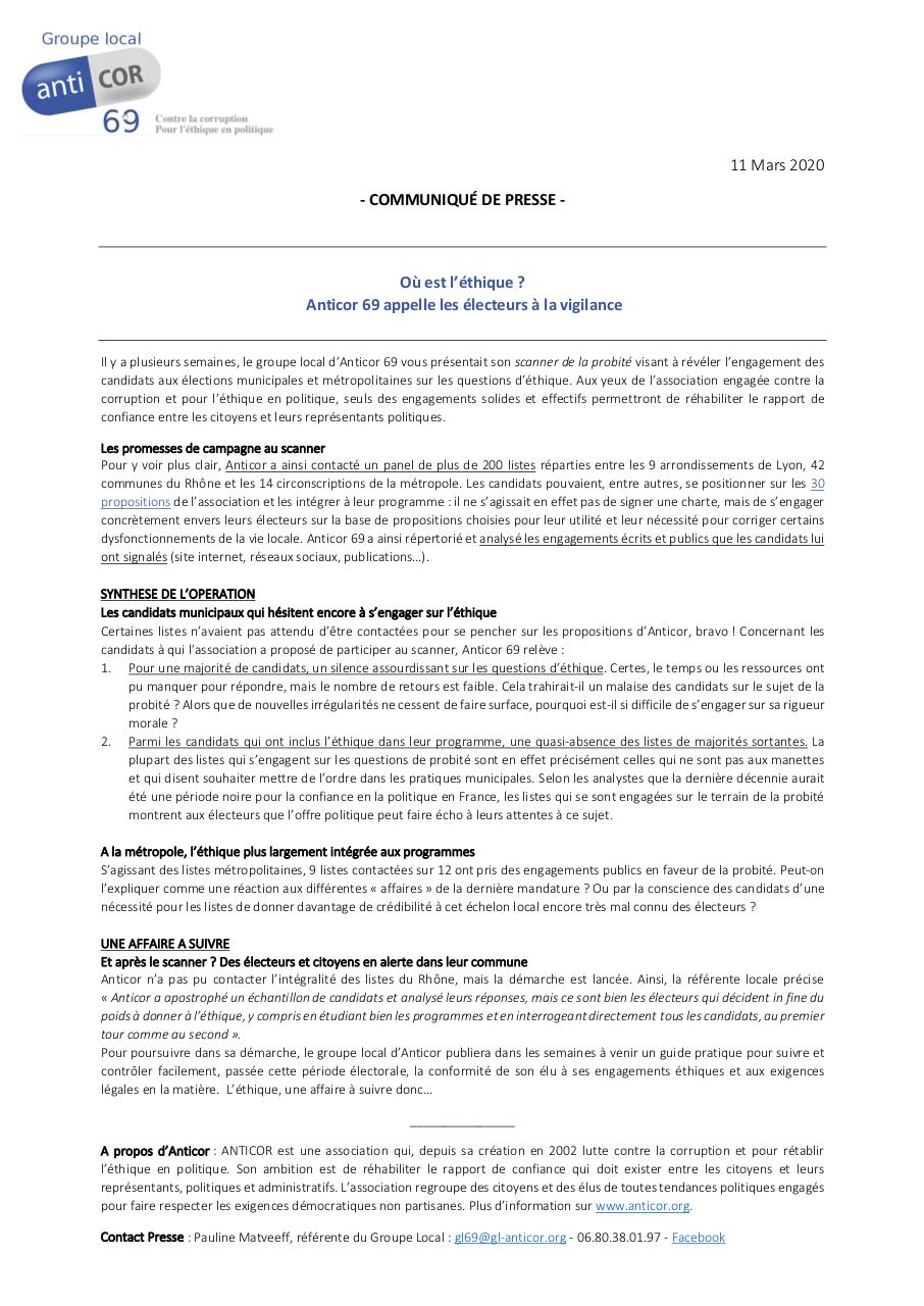 Aperçu du document Communiqué de presse - Anticor 69 résultats du scanner.pdf - page 1/4 Communiqué de presse - Anticor 69 résultats du scanner.pdf - page 1/4