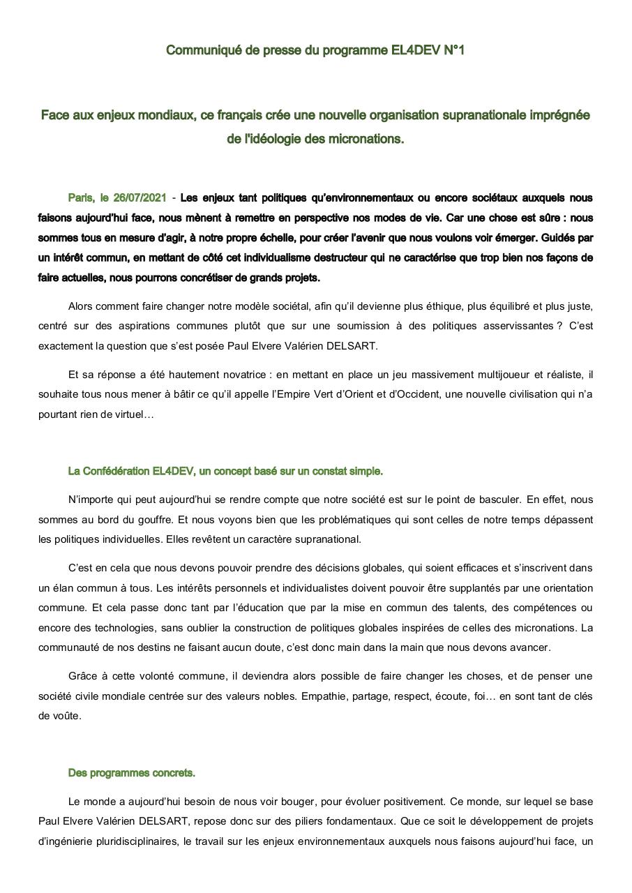 La Confédération EL4DEV - Communiqué 1.pdf - page 1/3