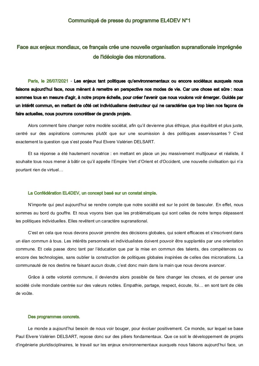 Aperçu du document Empire Vert - Communiqué 1.pdf - page 1/3 Empire Vert - Communiqué 1.pdf - page 1/3