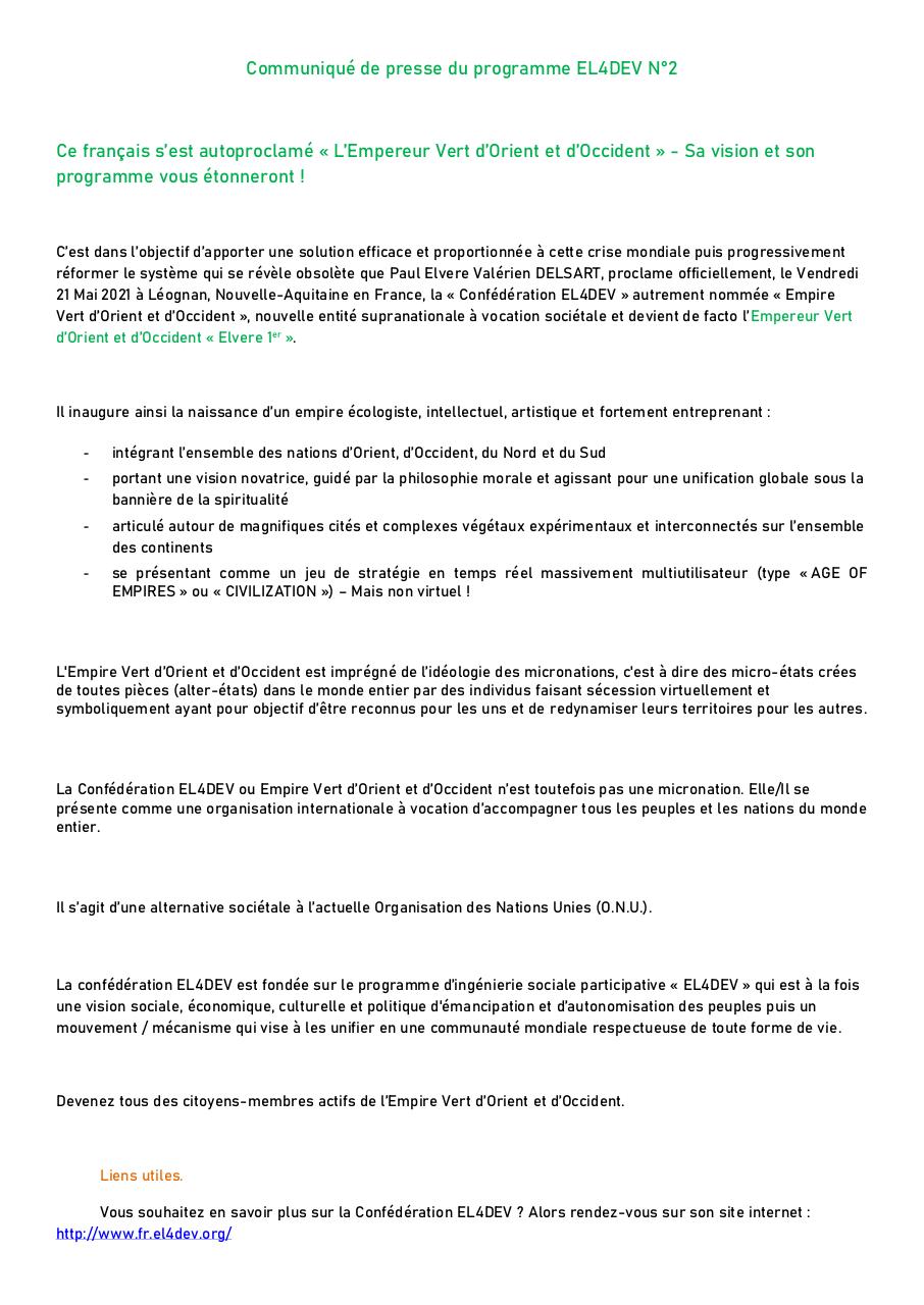 La ConfÃ©dÃ©ration EL4DEV - CommuniquÃ© 2.pdf - page 1/2