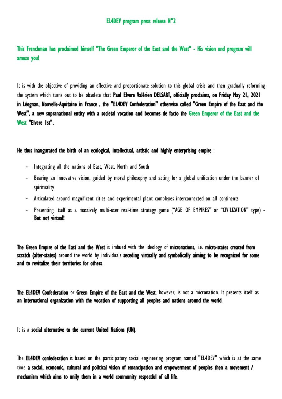 Aperçu du document EL4DEV confederation - press release 2.pdf - page 1/3 EL4DEV confederation - press release 2.pdf - page 1/3