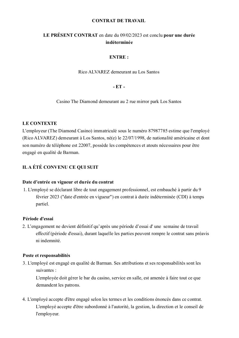 Contrat de travail Rico ALVAREZ.pdf - page 1/6