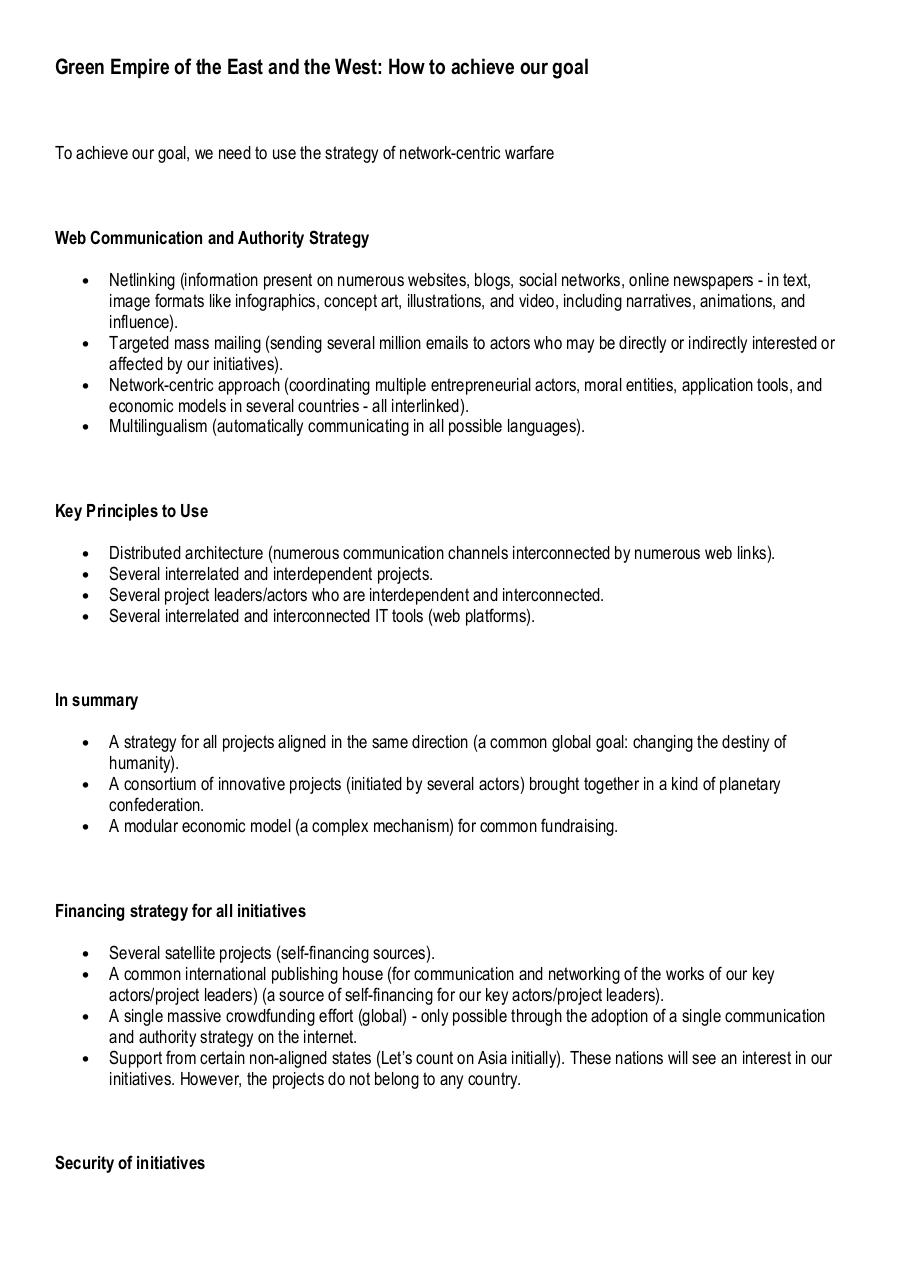 Aperçu du document Green Empire of the East and the West - How to achieve our goal.pdf - page 1/3 Green Empire of the East and the West - How to achieve our goal.pdf - page 1/3