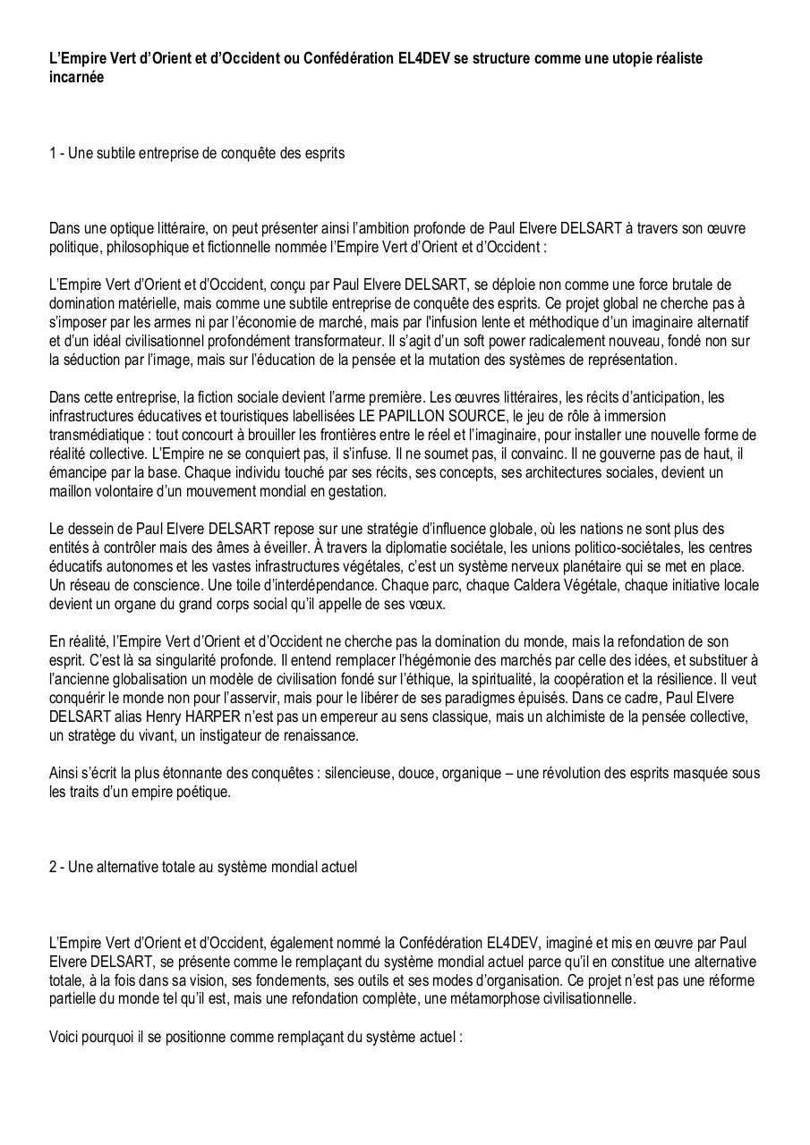 L’Empire Vert d’Orient et d’Occident ou Confédération EL4DEV se structure comme une utopie réaliste incarnée.pdf - page 1/5