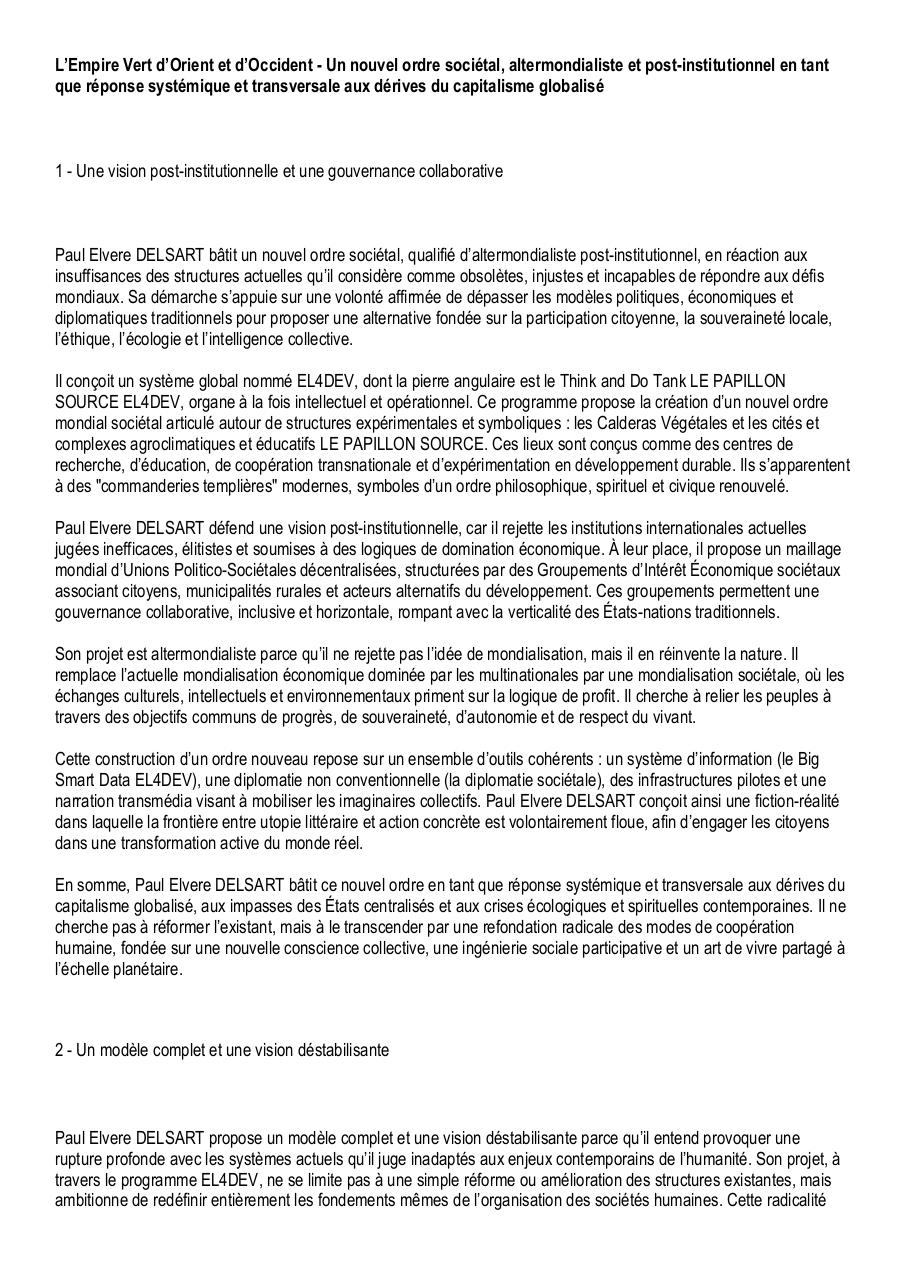 L’Empire Vert d’Orient et d’Occident - Un nouvel ordre sociétal, altermondialiste et post-institutionnel en tant que réponse systémique et transversale aux dérives du capitalisme globalisé.pdf - page 1/5