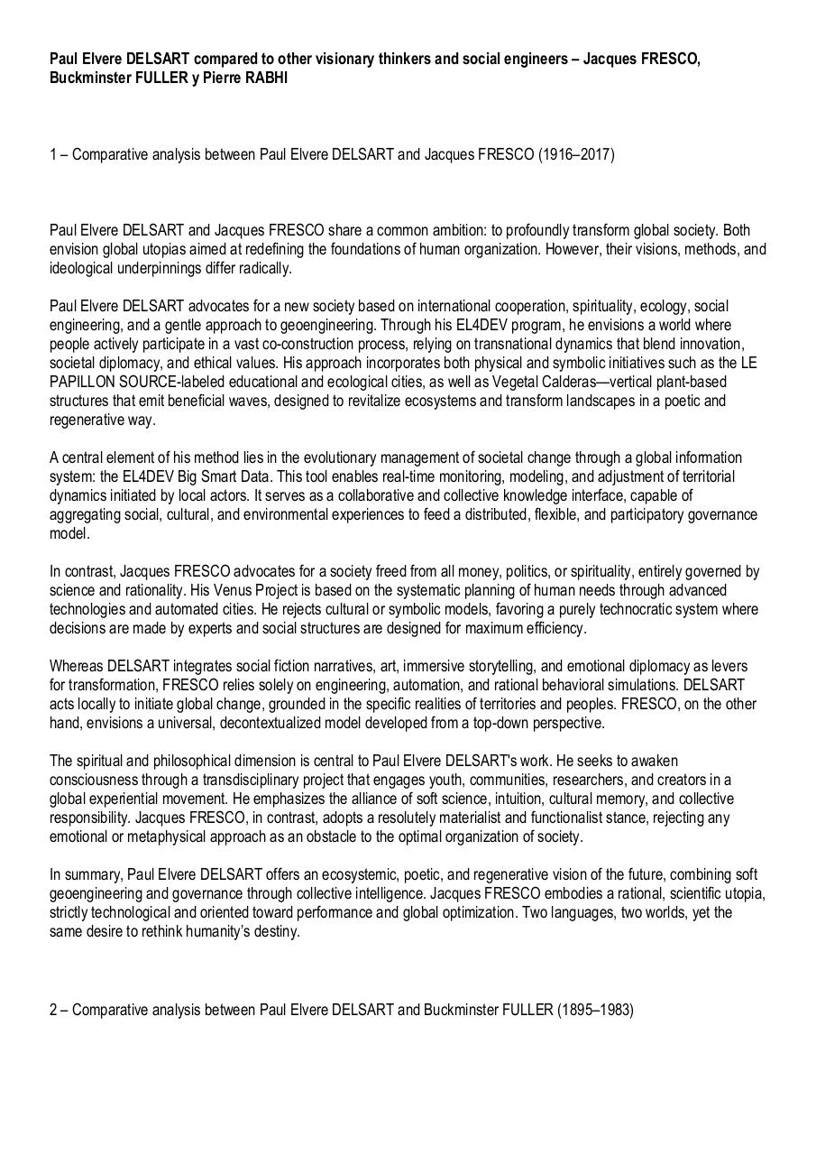 Paul Elvere DELSART compared to other visionary thinkers and social engineers – Jacques FRESCO, Buckminster FULLER y Pierre RABHI.pdf - page 1/6