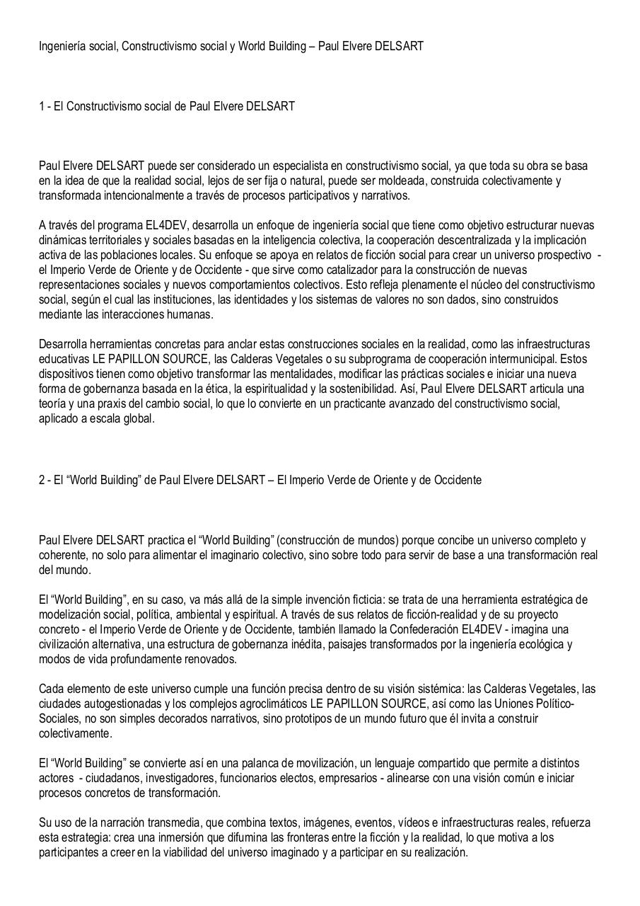 Aperçu du document Ingeniería social, Constructivismo social y World Building – Paul Elvere DELSART.pdf - page 1/4 Ingeniería social, Constructivismo social y World Building – Paul Elvere DELSART.pdf - page 1/4