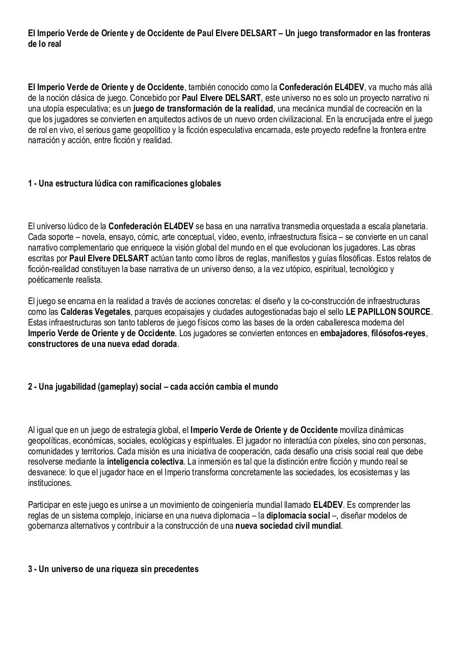 El Imperio Verde de Oriente y de Occidente de Paul Elvere DELSART – Un juego transformador en las fronteras de lo real.pdf - page 1/5