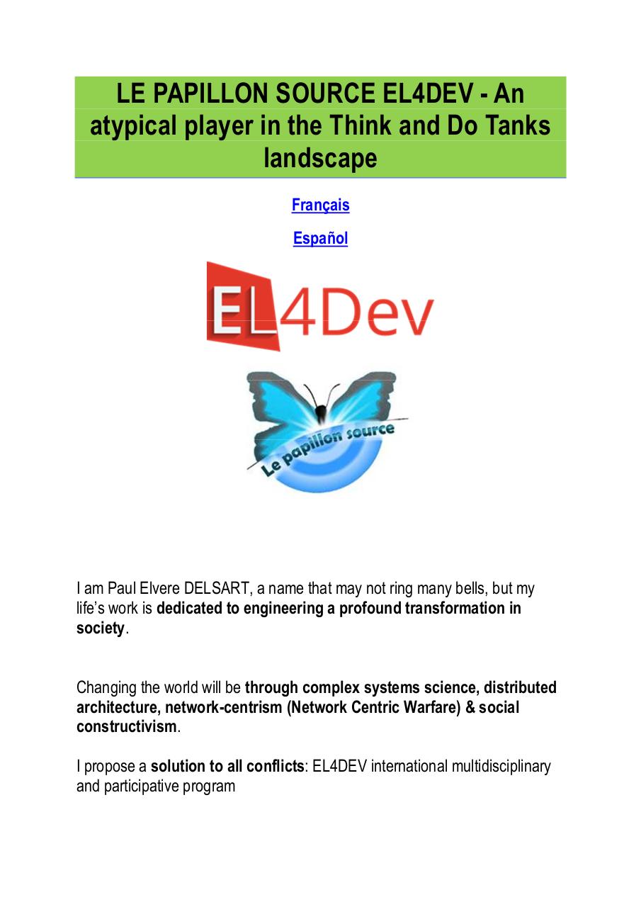 LE PAPILLON SOURCE EL4DEV - An atypical player in the Think and Do Tanks landscape - Paul Elvere DELSART.pdf - page 1/15