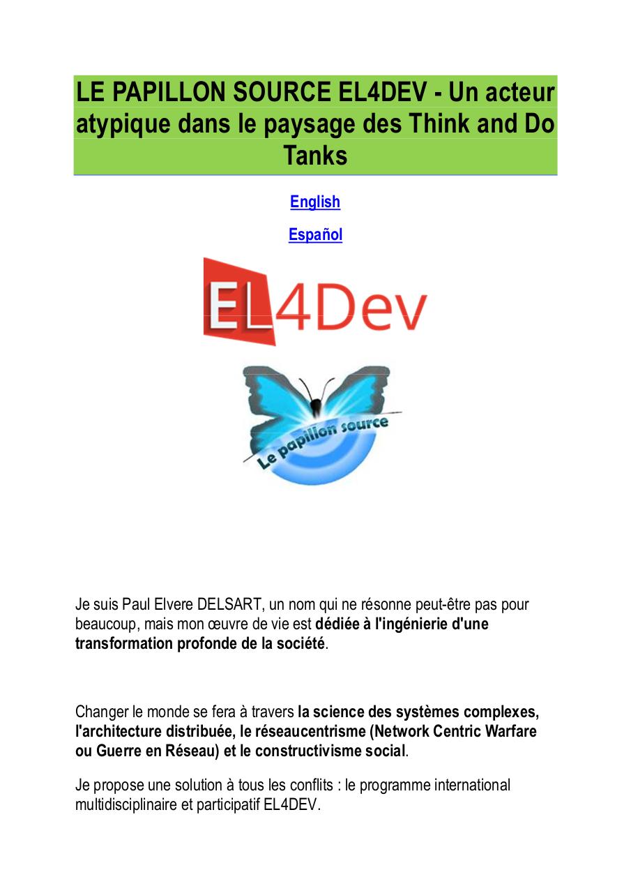 LE PAPILLON SOURCE EL4DEV - Un acteur atypique dans le paysage des Think and Do Tanks - Paul Elvere DELSART.pdf - page 1/16