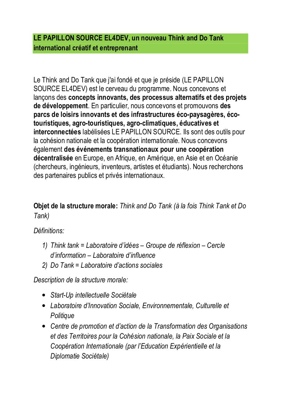LE PAPILLON SOURCE EL4DEV - Un acteur atypique dans le paysage des Think and Do Tanks - Paul Elvere DELSART.pdf - page 3/16