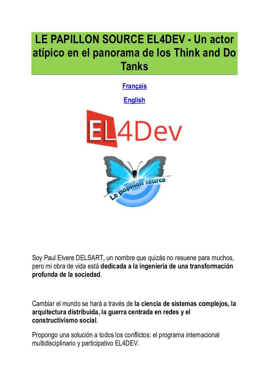 LE PAPILLON SOURCE EL4DEV - Un actor atípico en el panorama de los Think and Do Tanks - Paul Elvere DELSART.pdf - page 1/16
