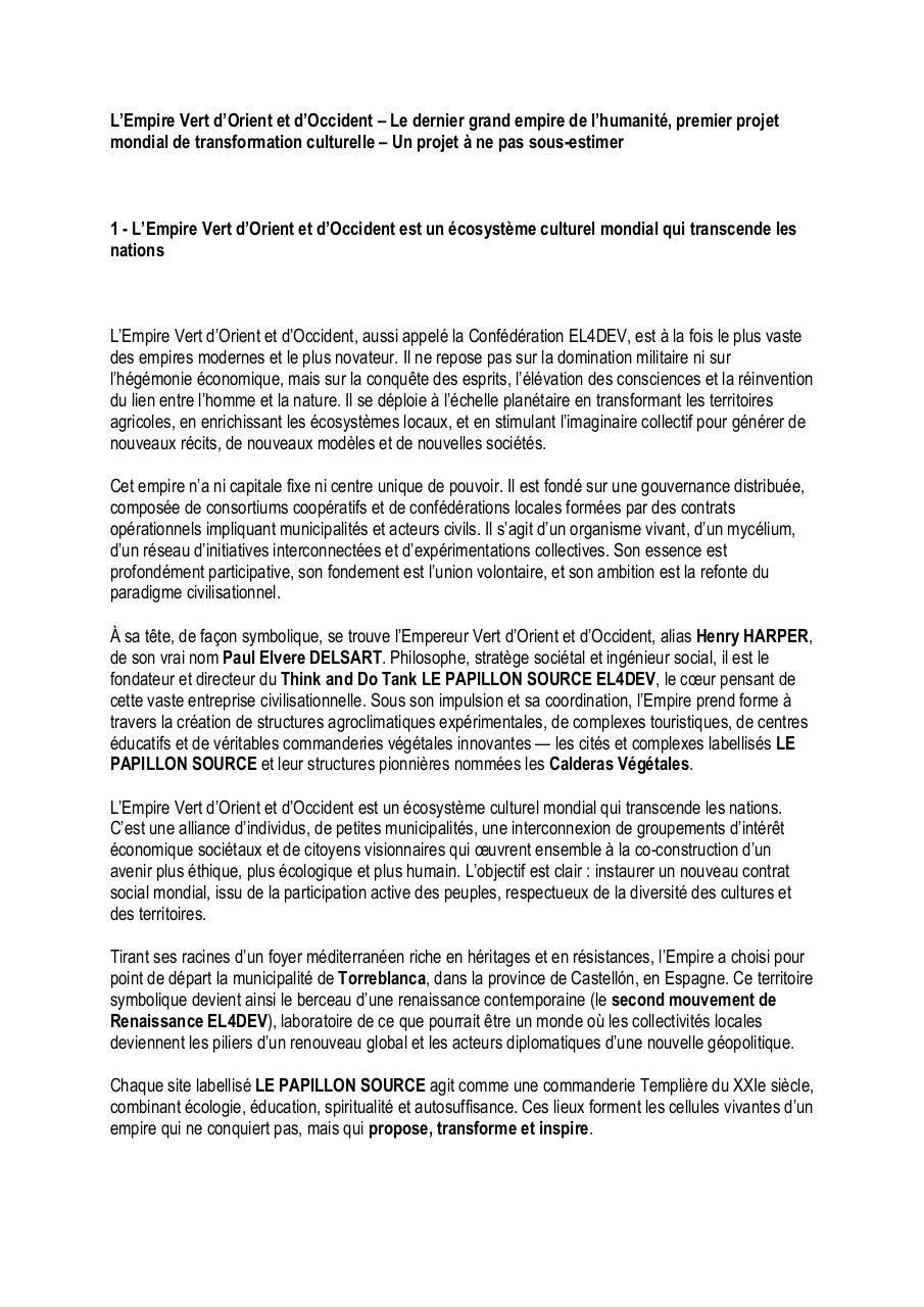 L’Empire Vert d’Orient et d’Occident – Le dernier grand empire de l’humanité, premier projet mondial de transformation culturelle – Un projet à ne pas sous-estimer.pdf - page 1/6