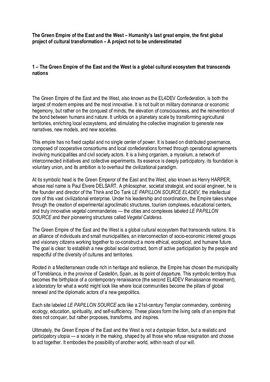 The Green Empire of the East and the West – Humanity’s last great empire, the first global project of cultural transformation – A project not to be underestimated.pdf - page 1/6
