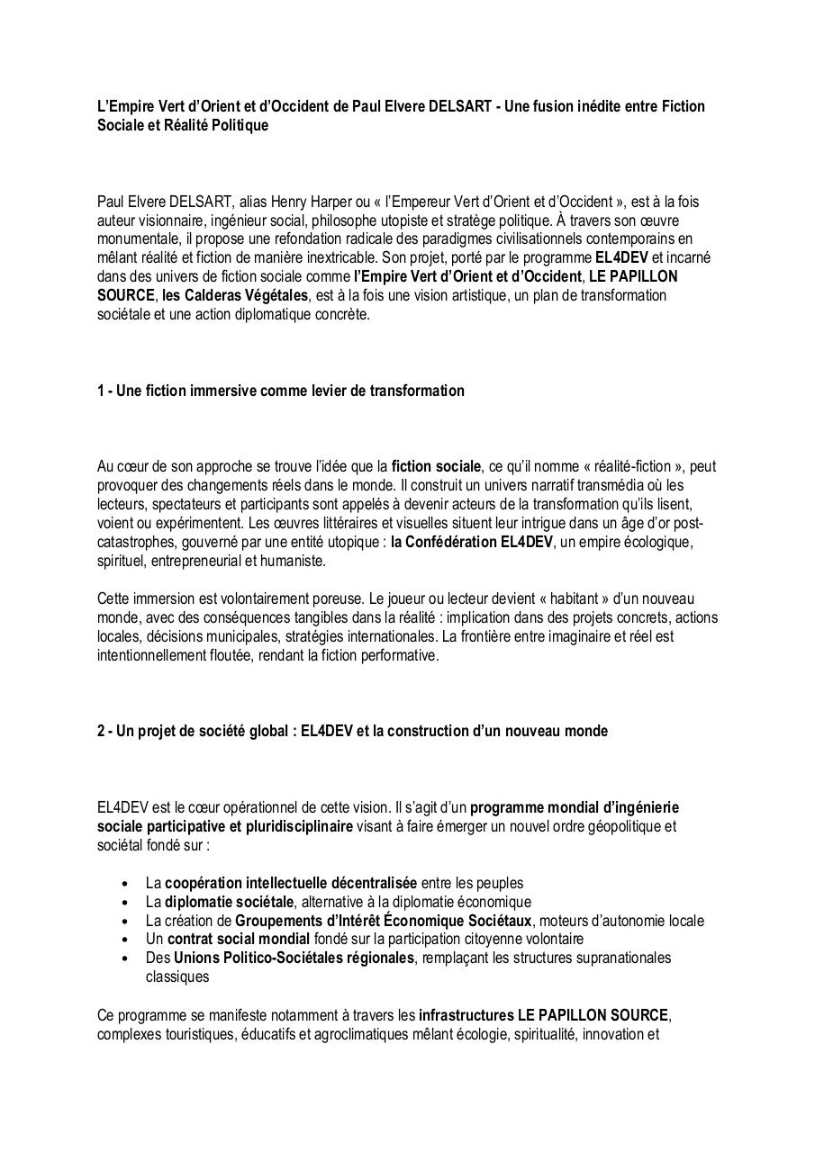 L’Empire Vert d’Orient et d’Occident de Paul Elvere DELSART - Une fusion inédite entre Fiction Sociale et Réalité Politique.pdf - page 1/6