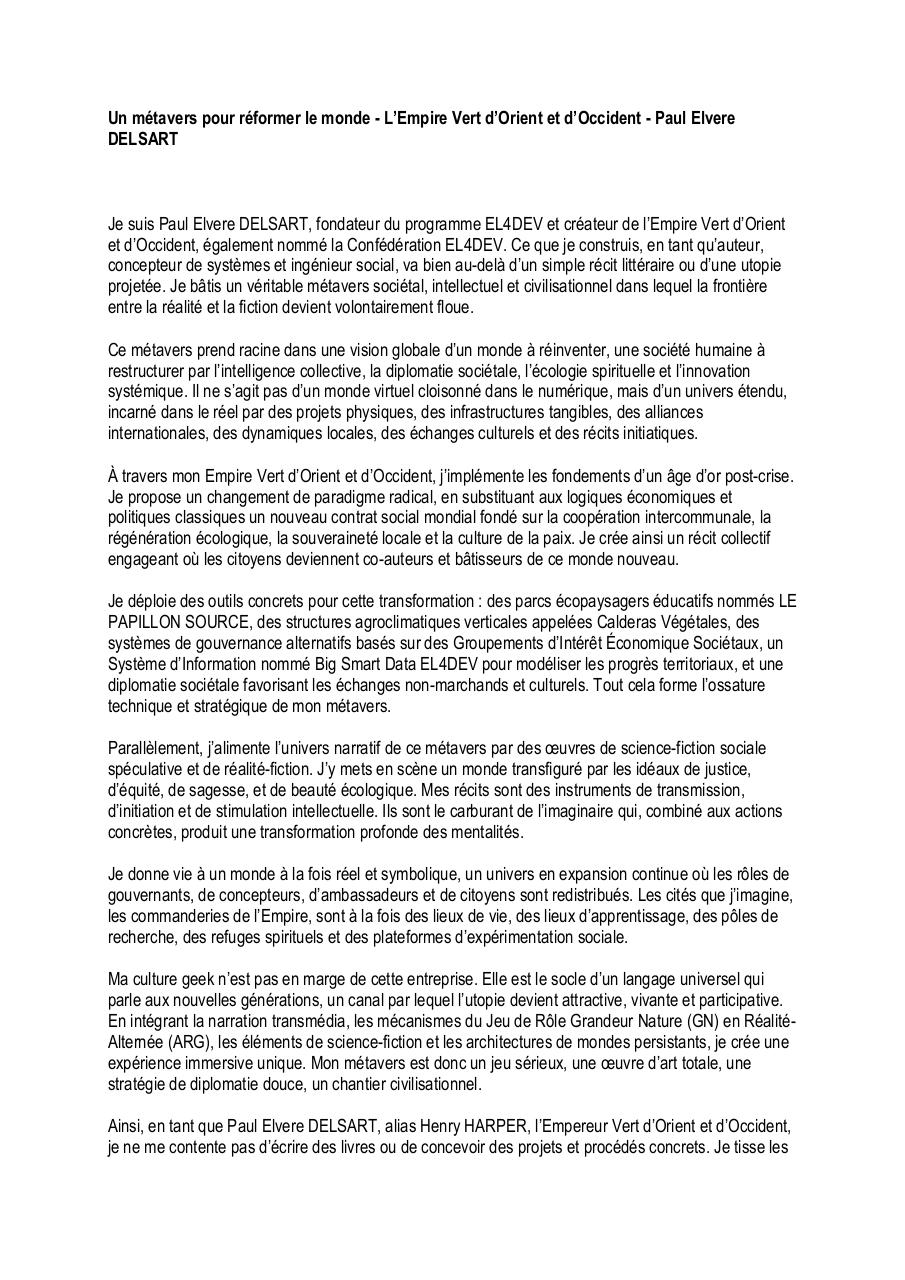 Un métavers pour réformer le monde – L’Empire Vert d’Orient et d’Occident – Paul Elvere DELSART.pdf - page 1/5