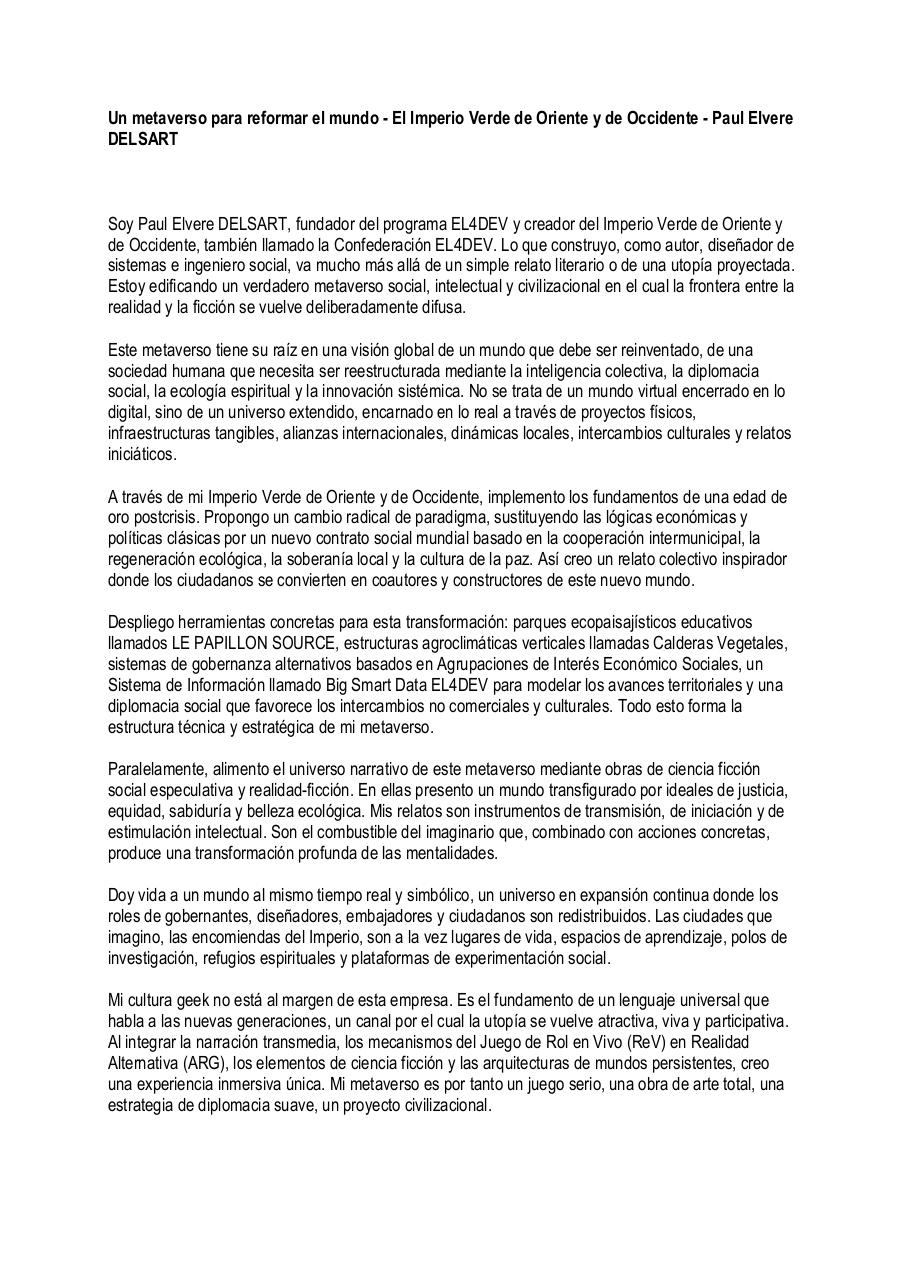 Un metaverso para reformar el mundo - El Imperio Verde de Oriente y de Occidente - Paul Elvere DELSART.pdf - page 1/5