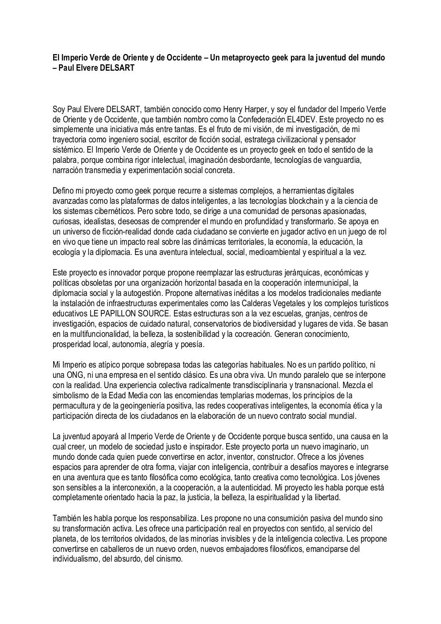 El Imperio Verde de Oriente y de Occidente – Un metaproyecto geek para la juventud del mundo – Paul Elvere DELSART.pdf - page 1/5