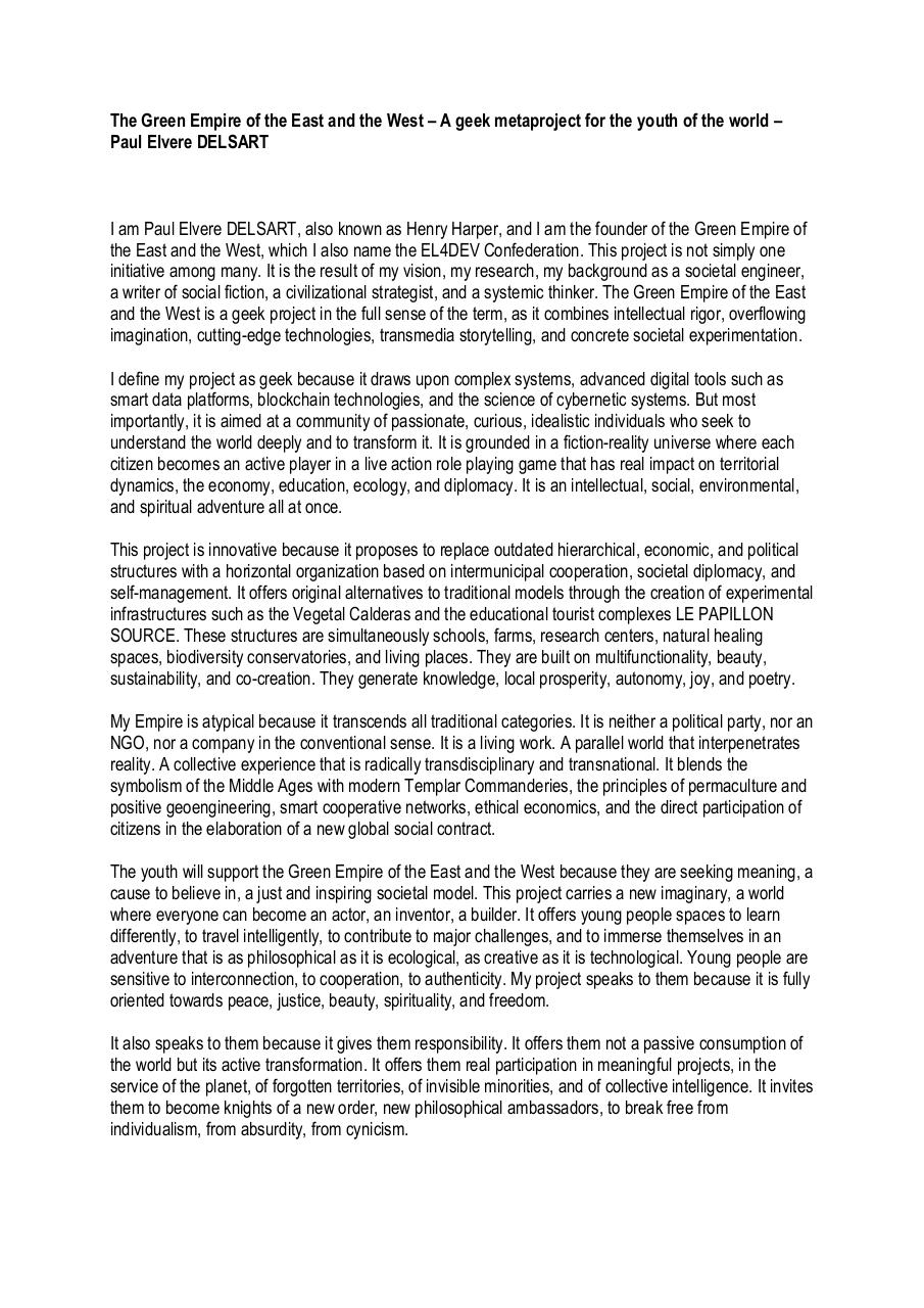 The Green Empire of the East and the West – A geek metaproject for the youth of the world – Paul Elvere DELSART.pdf - page 1/5