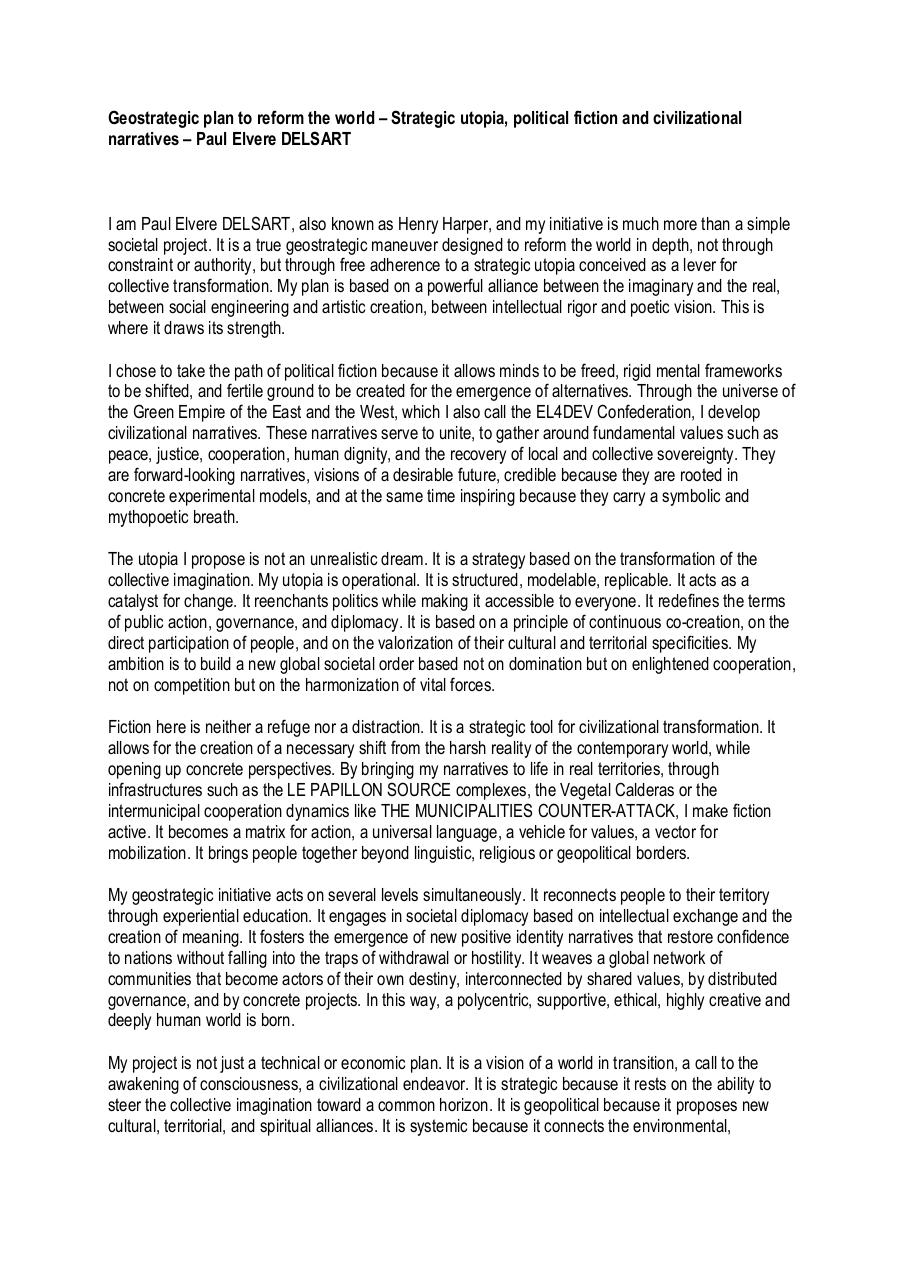 Geostrategic plan to reform the world – Strategic utopia, political fiction and civilizational narratives – Paul Elvere DELSART.pdf - page 1/5