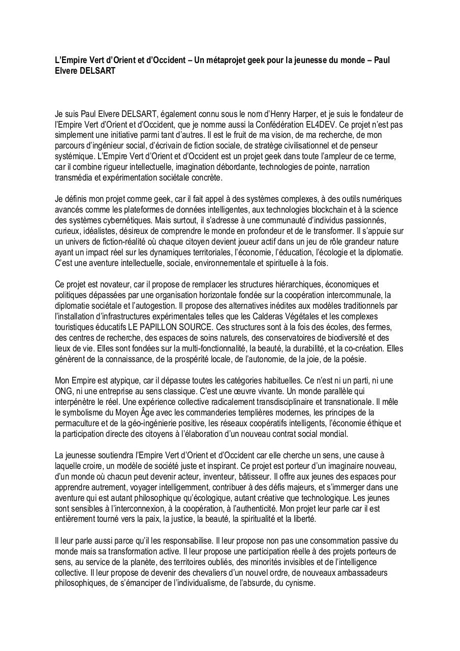 L’Empire Vert d’Orient et d’Occident – Un métaprojet geek pour la jeunesse du monde – Paul Elvere DELSART.pdf - page 1/5
