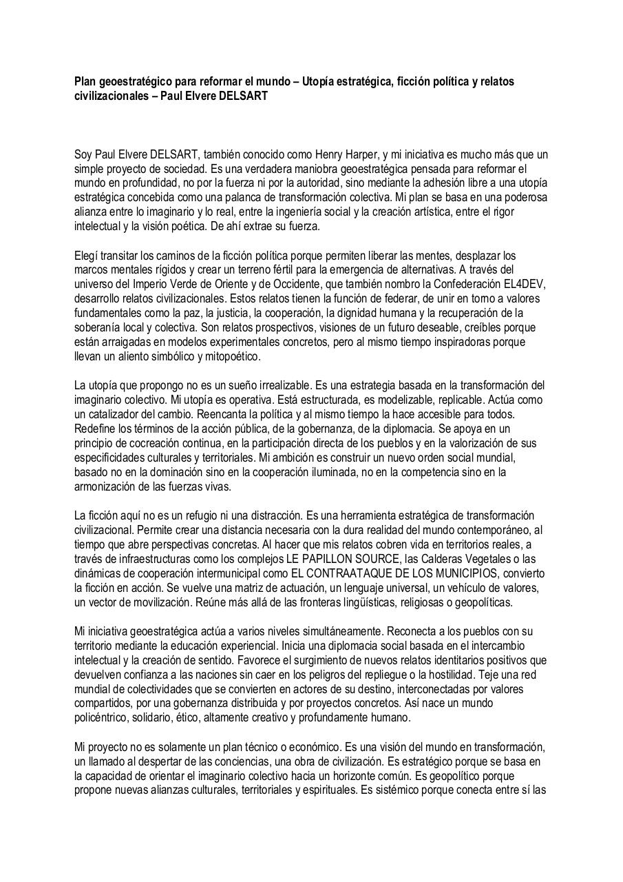 Plan geoestratégico para reformar el mundo – Utopía estratégica, ficción política y relatos civilizacionales – Paul Elvere DELSART.pdf - page 1/5