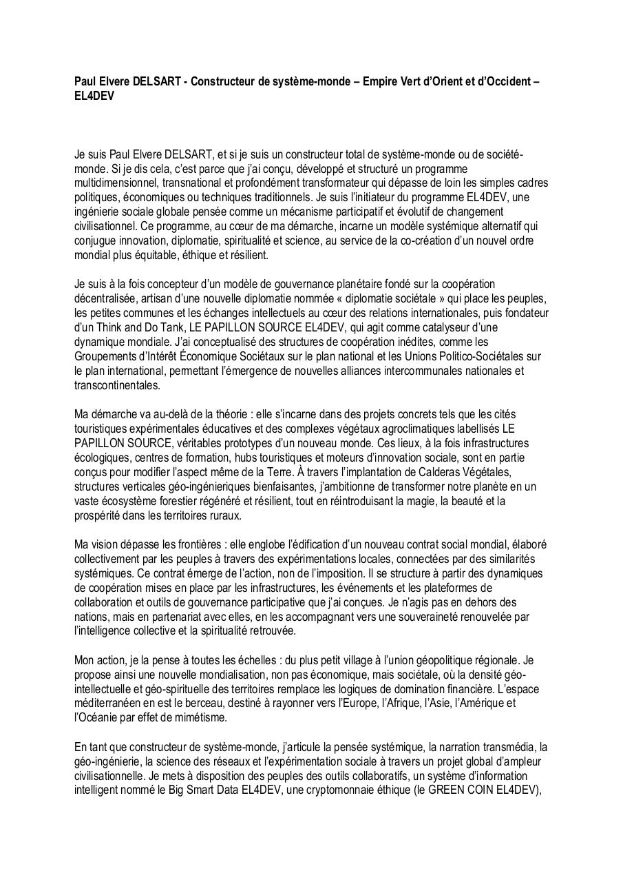 Paul Elvere DELSART - Constructeur de système-monde – Empire Vert d’Orient et d’Occident – EL4DEV.pdf - page 1/5