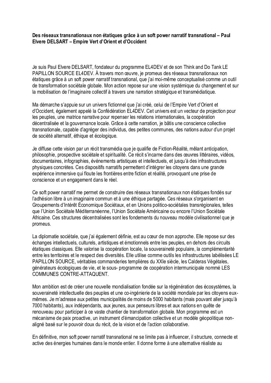 Des réseaux transnationaux non étatiques grâce à un soft power narratif transnational – Paul Elvere DELSART – Empire Vert d’Orient et d’Occident.pdf - page 1/5