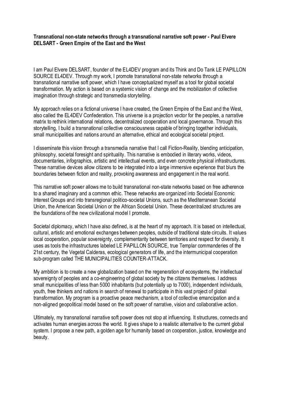 Transnational non-state networks through a transnational narrative soft power - Paul Elvere DELSART - Green Empire of the East and the West.pdf - page 1/5