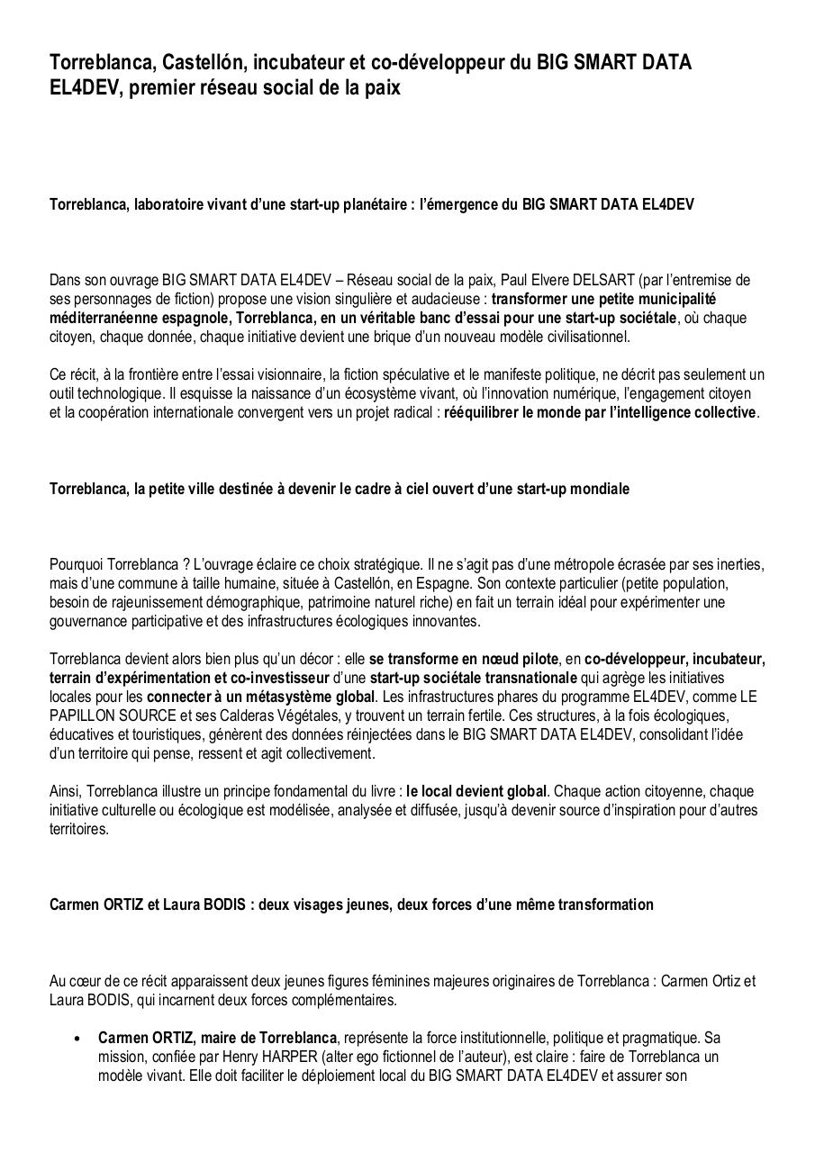 Torreblanca, Castellón, incubateur et co-développeur du BIG SMART DATA EL4DEV, premier réseau social de la paix.pdf - page 1/6