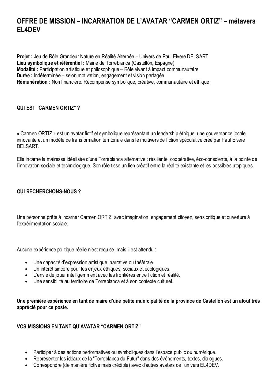 OFFRE DE MISSION – INCARNATION DE L’AVATAR CARMEN ORTIZ - métavers EL4DEV.pdf - page 1/4