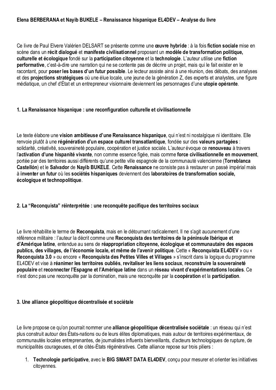 Elena BERBERANA et Nayib BUKELE – Renaissance hispanique EL4DEV – Analyse du livre.pdf - page 1/7