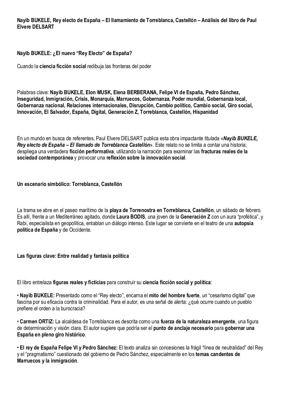 Nayib BUKELE, Rey electo de España – El llamamiento de Torreblanca, Castellón – Análisis del libro de Paul Elvere DELSART.pdf - page 1/8