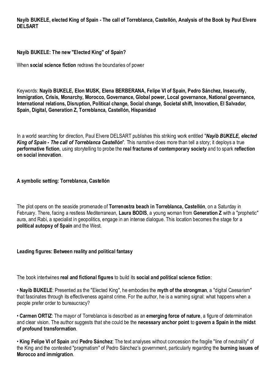 Nayib BUKELE, elected King of Spain - The call of Torreblanca, Castellón, Analysis of the Book by Paul Elvere DELSART.pdf - page 1/8
