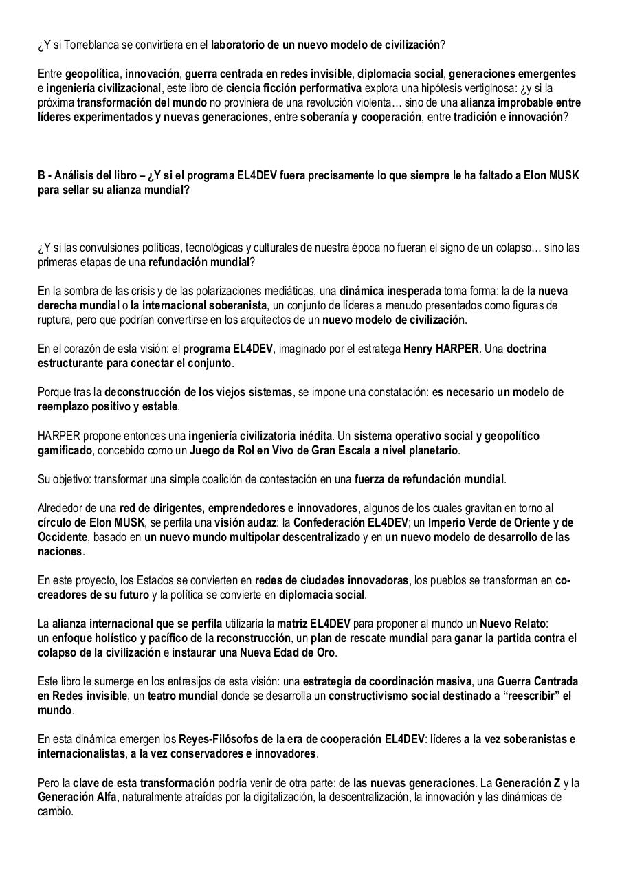 Elon MUSK, Giorgia MELONI, Nayib BUKELE, Javier MILEI, Viktor ORBÁN – La alianza mundial EL4DEV de los Reyes-Filósofos – Análisis del libro de Paul Elvere DELSART.pdf - page 2/4