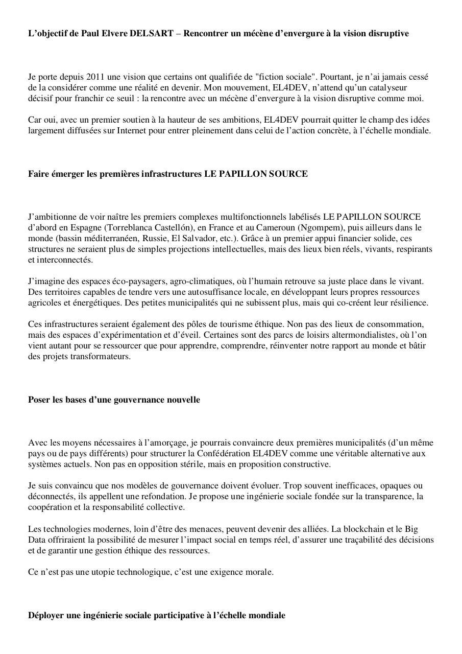 L’objectif de Paul Elvere DELSART – Rencontrer un mécène d’envergure à la vision disruptive.pdf - page 1/7