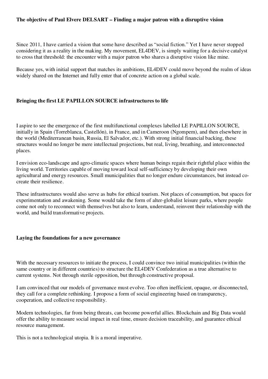 The objective of Paul Elvere DELSART – Finding a major patron with a disruptive vision.pdf - page 1/8