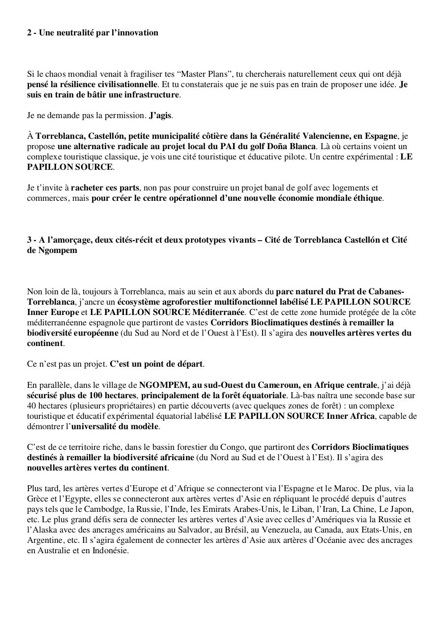 Lettre ouverte adressée à Elon MUSK – Ancrage d’un système d’exploitation sociale mondiale et lancement d’un nouveau système monétaire planétaire à Torreblanca Castellón, Espagne et à NGOMPEM, Cameroun.pdf - page 2/8