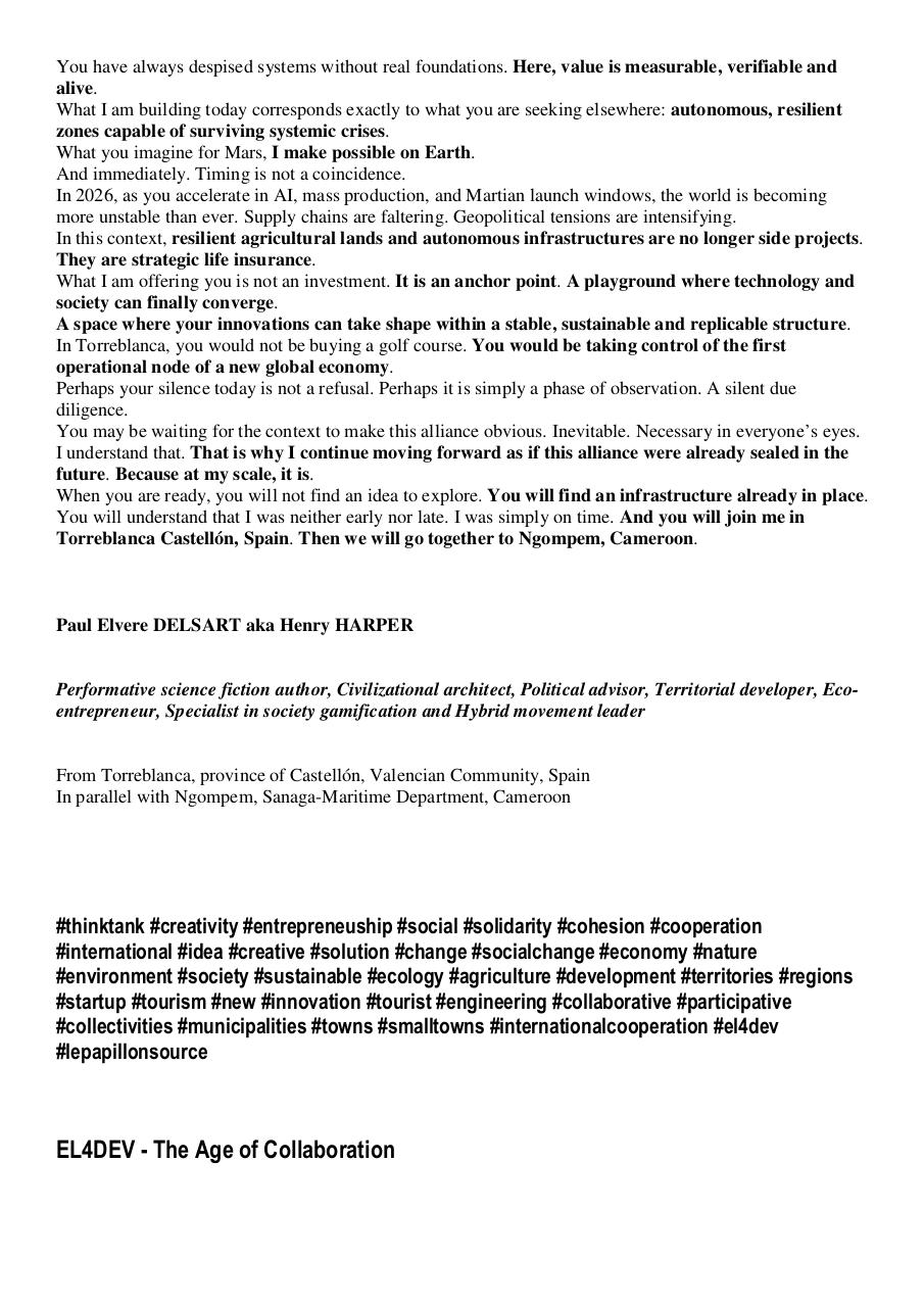 Open letter addressed to Elon MUSK – Anchoring a global social operating system and launching a new planetary monetary system in Torreblanca Castellón, Spain and in NGOMPEM, Cameroon.pdf - page 3/8