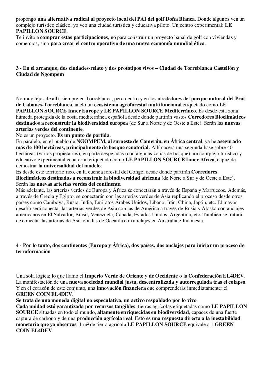 Carta abierta dirigida a Elon MUSK – Anclaje de un sistema operativo social mundial y lanzamiento de un nuevo sistema monetario planetario en Torreblanca Castellón, España y en NGOMPEM, Camerún.pdf - page 2/8