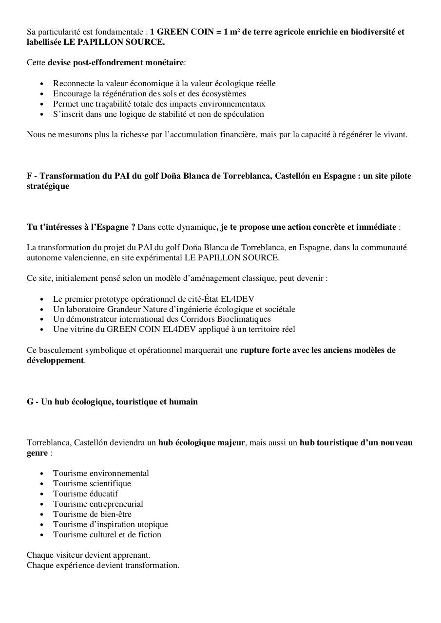 Lettre ouverte à Elon Musk - La cité-État en réseau et LE PAPILLON SOURCE, un nouveau modèle civilisationnel à expérimenter à Torreblanca Castellón, en Espagne et à Ngompem, au Cameroun - Transformation du PAI du golf Doña.pdf - page 3/11