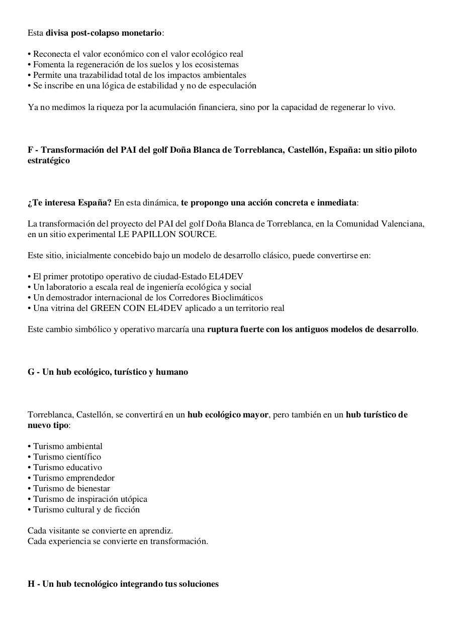 Carta abierta a Elon Musk - La ciudad-Estado en red y LE PAPILLON SOURCE, un nuevo modelo civilizacional a experimentar en Torreblanca, Castellón, en España y en Ngompem, en Camerún - Transformación del PAI del golf Doña B.pdf - page 3/11