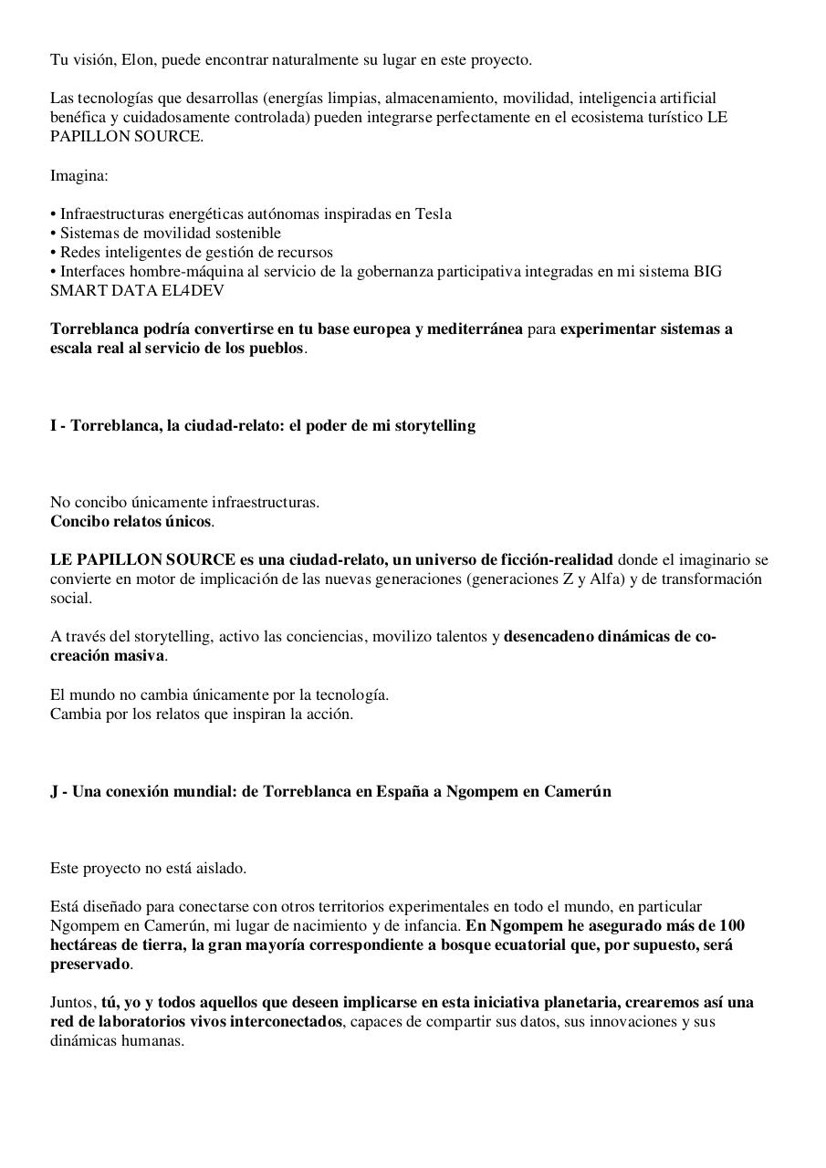 Carta abierta a Elon Musk - La ciudad-Estado en red y LE PAPILLON SOURCE, un nuevo modelo civilizacional a experimentar en Torreblanca, Castellón, en España y en Ngompem, en Camerún - Transformación del PAI del golf Doña B.pdf - page 4/11