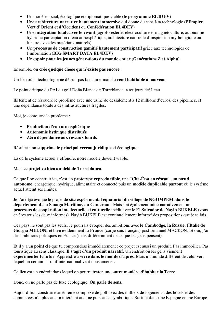 Lettre ouverte à Elon MUSK – Pourquoi investir en Espagne, à Torreblanca, Castellón, Communauté autonome Valencienne - PAI Doña Blanca - Système post-urbain - Paul Elvere DELSART.pdf - page 2/8