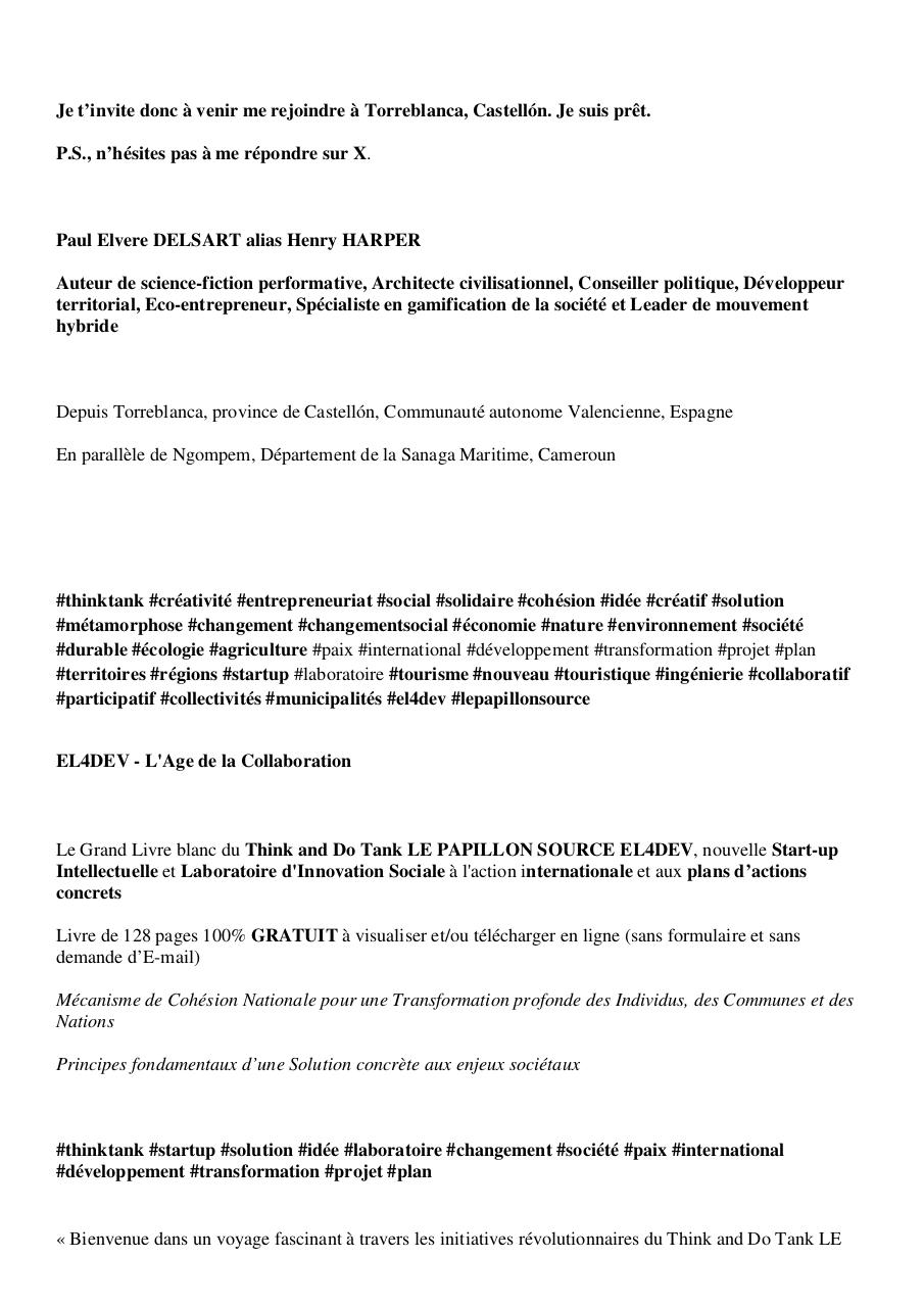 Lettre ouverte à Elon MUSK – Pourquoi investir en Espagne, à Torreblanca, Castellón, Communauté autonome Valencienne - PAI Doña Blanca - Système post-urbain - Paul Elvere DELSART.pdf - page 4/8
