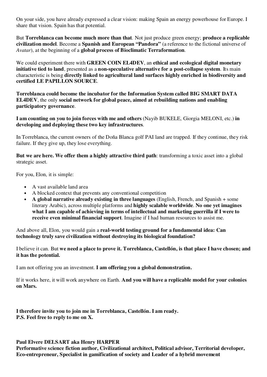 Open Letter to Elon Musk – Why invest in Spain, in Torreblanca, Castellón, Valencian Community – PAI Doña Blanca – Post-urban system - Paul Elvere DELSART.pdf - page 3/8