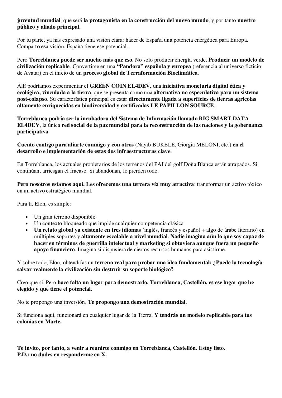 Carta abierta a Elon Musk – Por qué invertir en España, en Torreblanca, Castellón, Comunidad Valenciana – PAI Doña Blanca – Sistema posturbano - Paul Elvere DELSART.pdf - page 3/8