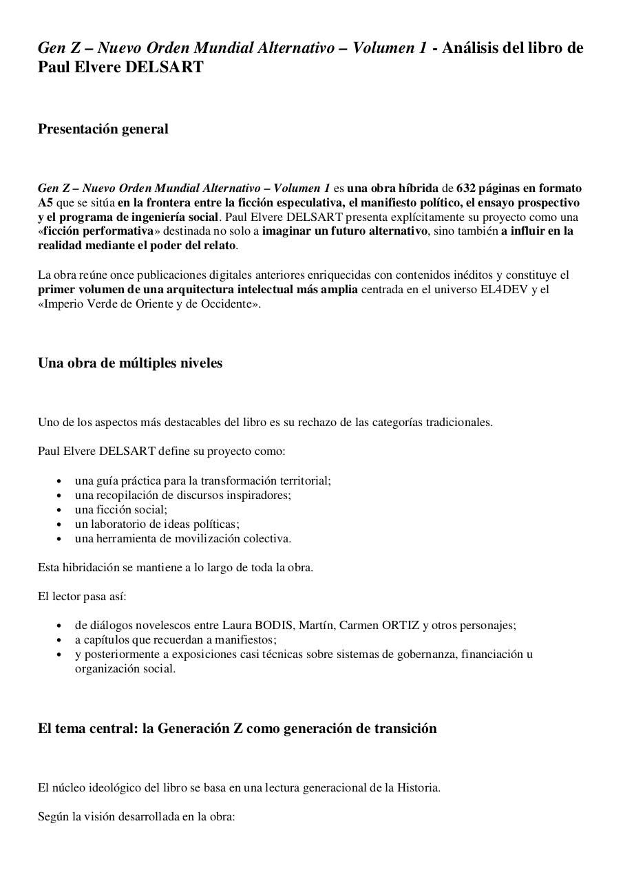 Gen Z – Nuevo Orden Mundial Alternativo – Volumen 1 - Análisis del libro de Paul Elvere DELSART.pdf - page 1/7